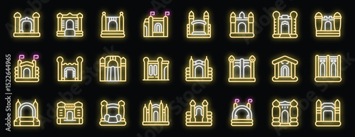 Bright neon bouncy castles representing fun and entertainment for children and adults