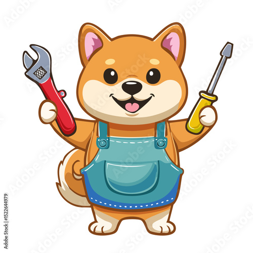 工具を持つ笑顔の犬のキャラクター