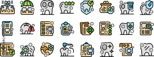 Collection of vibrant icons representing diverse dental care themes