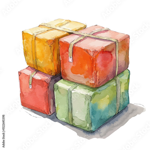 watercolor of Packing Cubes, vector high quality, isolated on a white background.