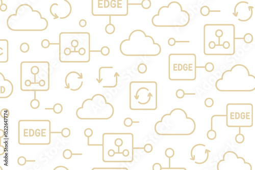 Design featuring interconnected cloud symbols and network elements for technology representation