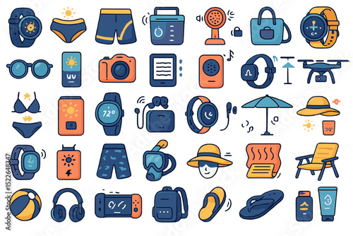 Summer vacation essentials for outdoor fun at the beach during sunny days with family and friends