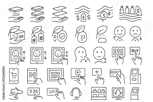 Illustrations depicting various shopping and payment concepts for e-commerce and retail transactions with user interactions