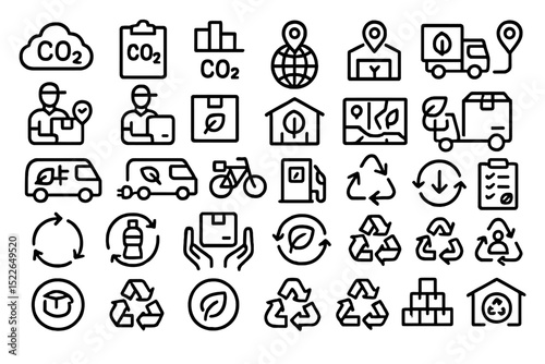 Icons representing sustainability and environmental management in various contexts for educational purposes