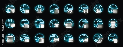 Neon cricket helmets shining brightly, showcasing various designs of protective headwear for sports safety