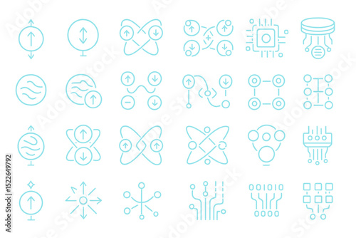 Geometric design featuring abstract symbols representing connectivity and technology in a minimalistic style on a light background