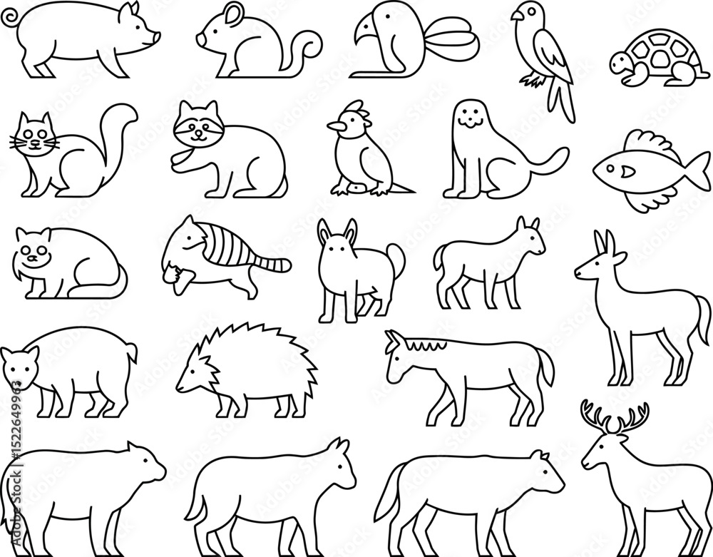 Animal outline illustrations vector set of wildlife mammals birds and fish drawing line art design 100 editable stock vector illustration Animal outline illustrations vector set of wildlife mammals birds and fish drawing line art design 100 editable stock vector illustration