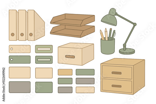 Organizational tools and office supplies for a tidy workspace with a minimalist design