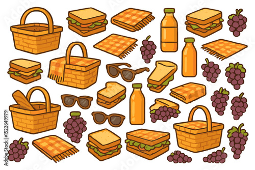 Picnic setup with food items and supplies perfect for a sunny day outdoors