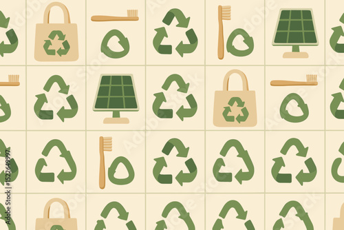 Patterns of eco-friendly symbols showcasing sustainability and renewable energy elements