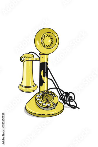 Classic 18th century yellow telephone. Old object telecommunication 