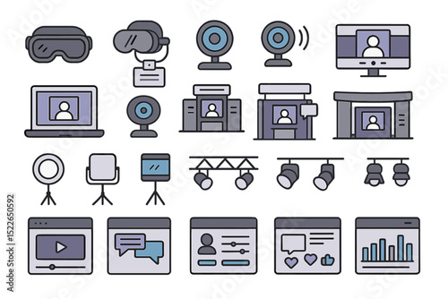 Virtual collaboration tools showcase various devices and platforms for online interaction and engagement