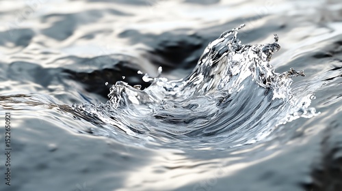 A dynamic splash in a body of liquid silver or mercury