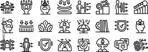 Resilience icons set. Set of icons illustrating various personal growth and self improvement concepts