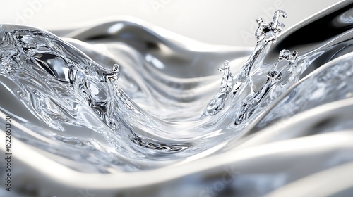 A close-up macro shot of a clear and silver liquid splash