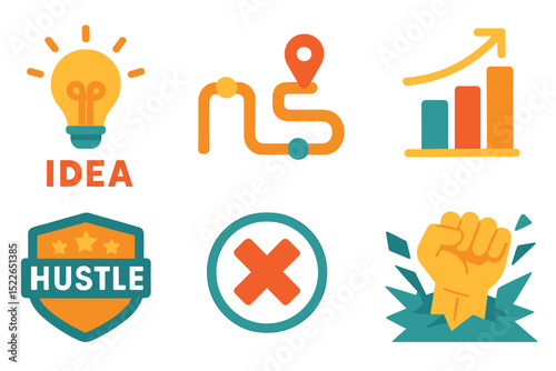 Vibrant icons for ideas, goals, hustle, and growth success