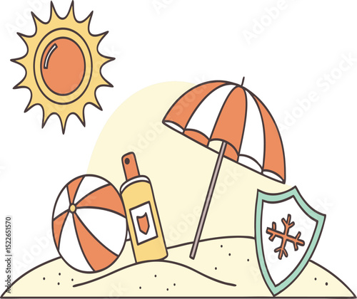 Sunshine and UV Protection Icons – Beach and Sun Protection Vector Set