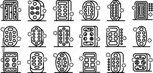 Mancala icons set. Tanning bed icons represent equipment emitting ultraviolet radiation used in indoor tanning, offering a convenient way to achieve a sun kissed glow