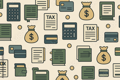 Seamless finance and tax icons in muted flat design
