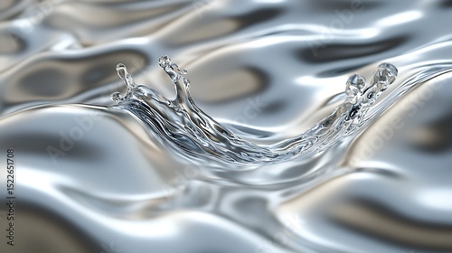A delicate splash on the surface of a larger body of liquid silver