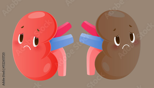 Illustration of a sad kidney with a visible kidney tumor.