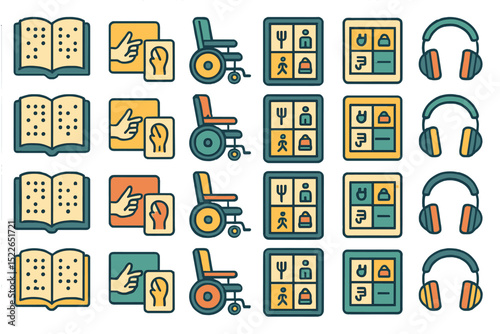 Visual representation of accessibility tools and resources for the disabled in a clear and organized format