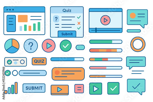 Interactive quiz elements and user interface components for educational platforms