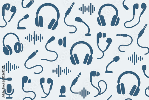 Musical elements and audio accessories patterned design for creative projects and sound enthusiasts