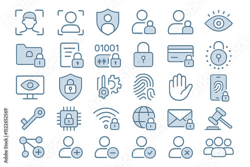 Collection of security icons representing digital privacy and protection measures in various formats
