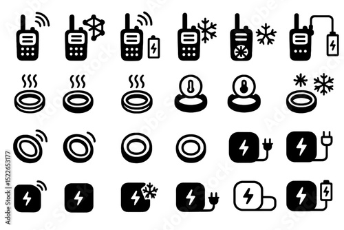Communication and energy icons representing devices for connectivity and power management