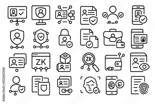 Collection of security and identification icons representing digital verification and user authentication concepts