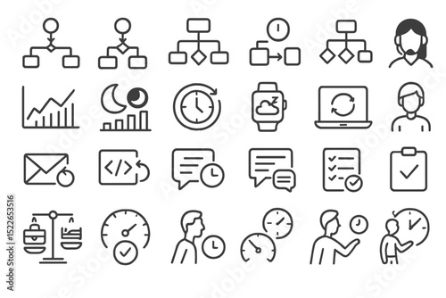 Visual representation of business tools and icons for project management and data analysis activities