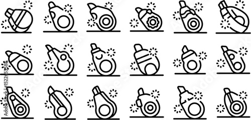 Correction tape icons set. Correction fluid icons depicting different bottle shapes for correcting errors in documents and artwork, providing a visual representation of this essential office supply