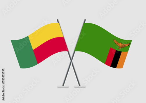 Benin and Zambia vector flags with contemporary flag shape