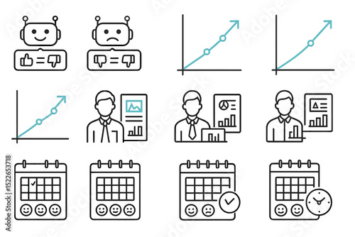 Visual representation of data analysis and feedback in a corporate setting with illustrations of graphs and characters