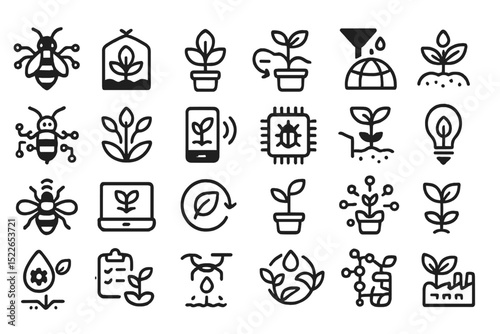 Collection of plant-themed icons showcasing nature, technology, and sustainability in a modern design