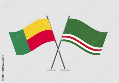 Benin and Chechen Republic of Ichkeria vector flags with flat vector realism