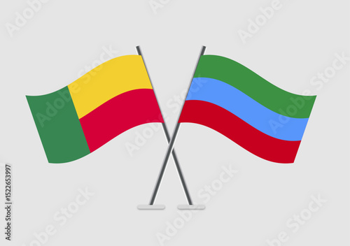 Benin and Dagestan vector flags set on plain backdrop