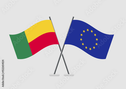 Benin and European Union vector flags created in modern vector flat style