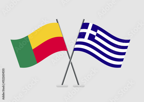 Benin and Greece vector flags in 2D digital art formation