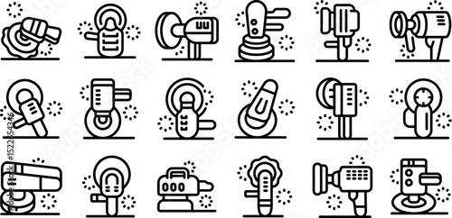 Car polishing machine icons set. Set of line art icons depicting various electric power tools