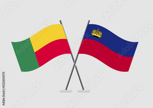Benin and Liechtenstein vector flags in patriotic flat graphic style