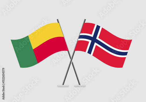Benin and Norway vector flags in vector art unity display