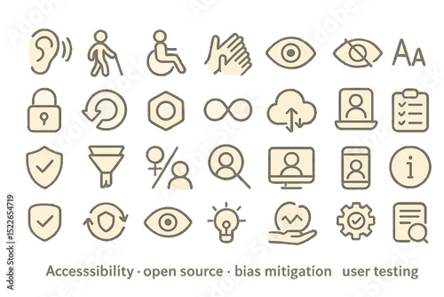 Icons representing accessibility features and tools for inclusive design displayed together in a clean layout for educational purposes