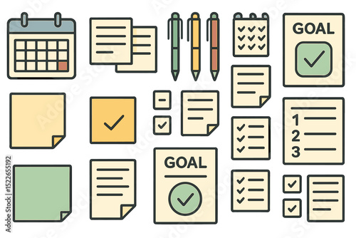 Organizing and planning tools for productivity highlight goals and tasks effectively with notes and checklists