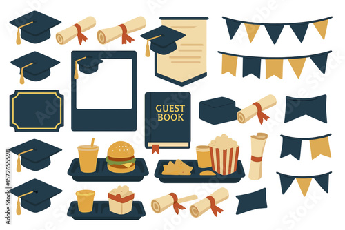 Graduation celebration elements with food and decorations for a memorable event