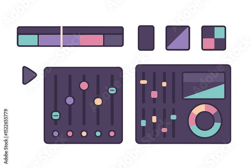 Vector graphic design of colorful control elements and sliders for user interfaces and applications