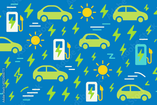 Seamless electric vehicle pattern with chargers and energy symbols