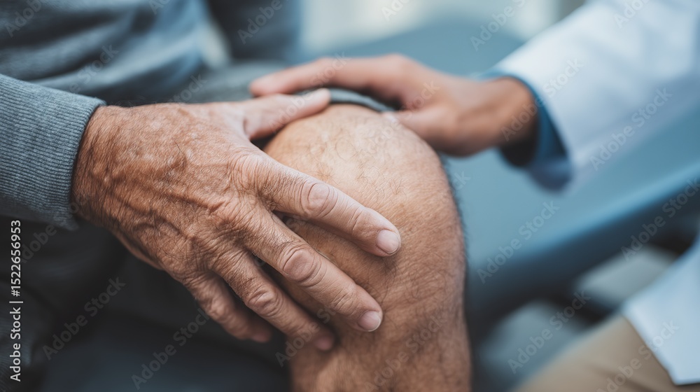 Fototapeta premium Senior patient with arthritis or parkinson’s in doctor consultation room