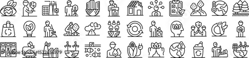Environmental activism icons set. Line icons representing various aspects of environmental protection, promoting sustainability and ecological consciousness